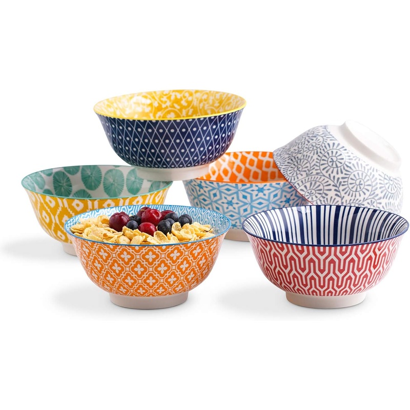 Selamica 7 inches Porcelain Cereal Bowl Set  Set of 6, Ceramic bowls, Soup Bowl Set for Cereal, Soup, Salad and Pasta, Assorted Colors