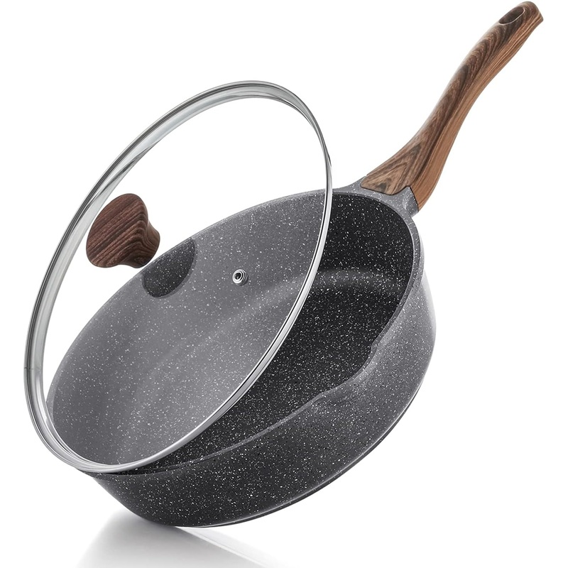 SENSARTE Nonstick Deep Frying Pan Skillet, 11-inch Saute Pan with Lid, Stay-cool Handle, Chef Pan Healthy Stone Cookware Cooking Pan, Induction Compatible, PFOA Free