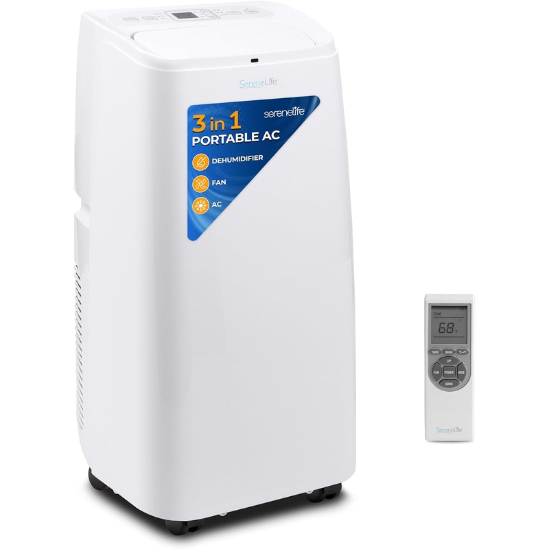 SereneLife Small Air Conditioner Portable 12,000 BTU with Built-in Dehumidifier  Portable AC unit for rooms up to 550 sq ft  Remote Control, Window Mount Exhaust Kit