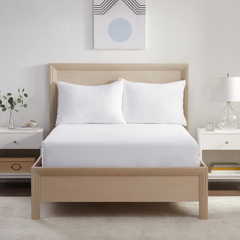 Serta Power Chill Twin Size Waterproof Mattress Cover, Soft and Breathable Cooling Mattress Protector, 15 Elastic Deep Pocket for Secure Fit, White