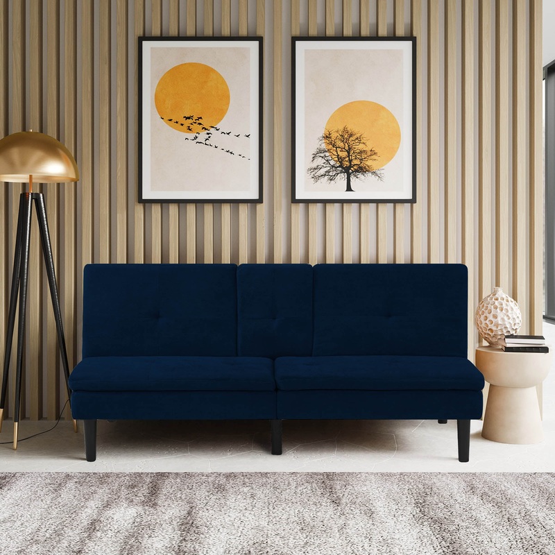 Serta Princeton Modern Futon with Pull Down Drink Tray, Navy Fabric