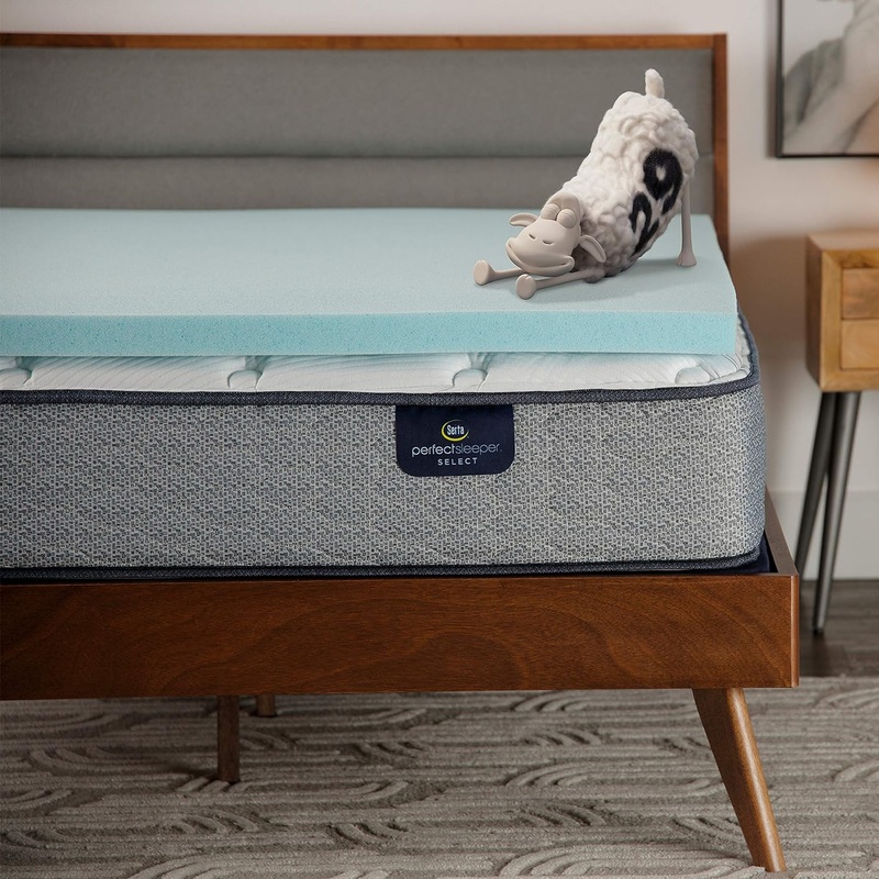 Serta ThermaGel Cooling, Pressure-Relieving Memory Foam Mattress Topper, 2 Inch, Twin XL, Blue