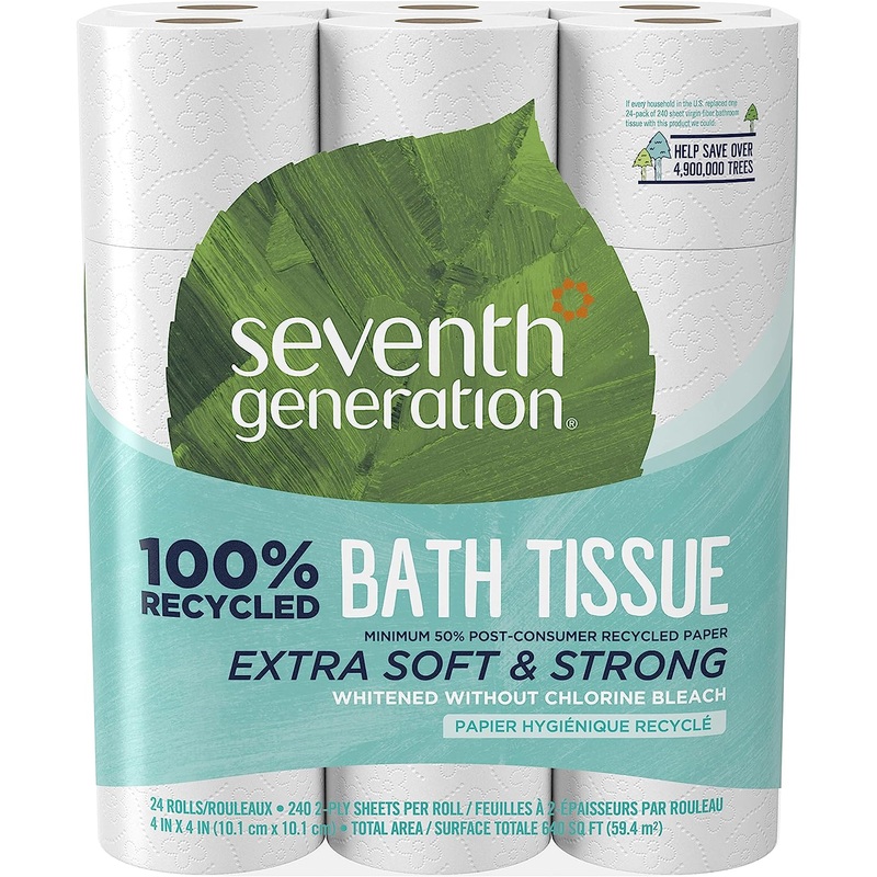 Seventh Generation Toilet Paper White Bathroom Tissue 2-ply 100% Recycled Paper without Chlorine Bleach 24 count, (Pack of 2)