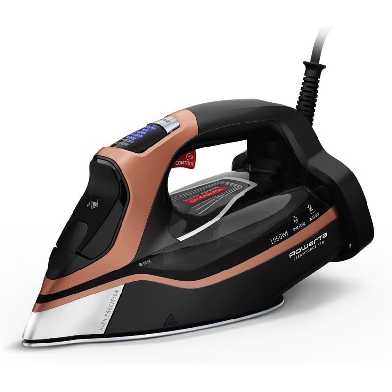 Rowenta Steam Force Pro Stainless Steel Soleplate Steam Iron for Clothes 400 Microsteam Holes, Cotton, Wool, Poly, Silk, Linen, Nylon, Professional Results 1850 Watts Ironing DW9540