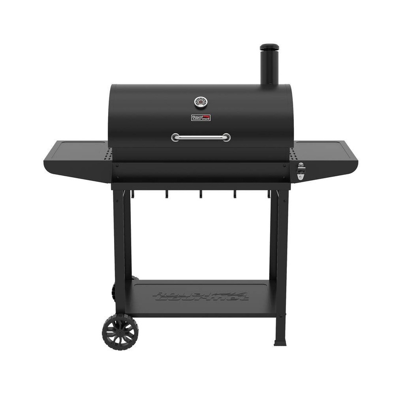Royal Gourmet CC1830T Barrel Charcoal Grill in black with Front Storage Basket and Hooks