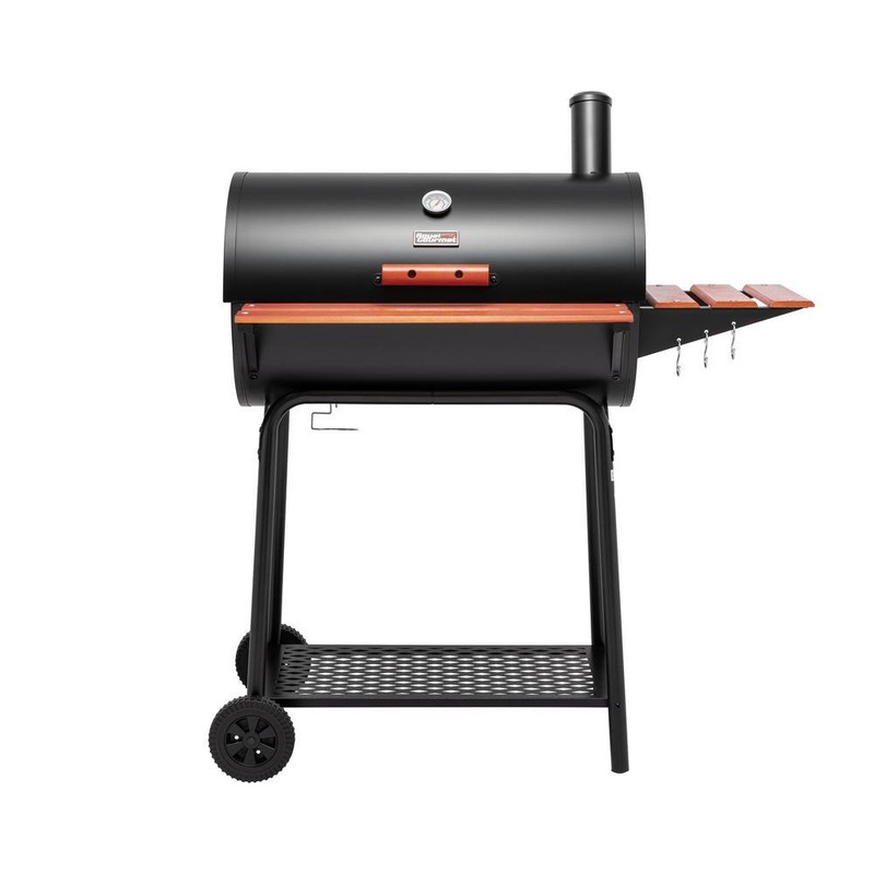 Royal Gourmet CC1830V Barrel Charcoal Grill with Wood-Painted Side and Front Table, for Picnic, Camping, Patio Backyard Cooking in Black