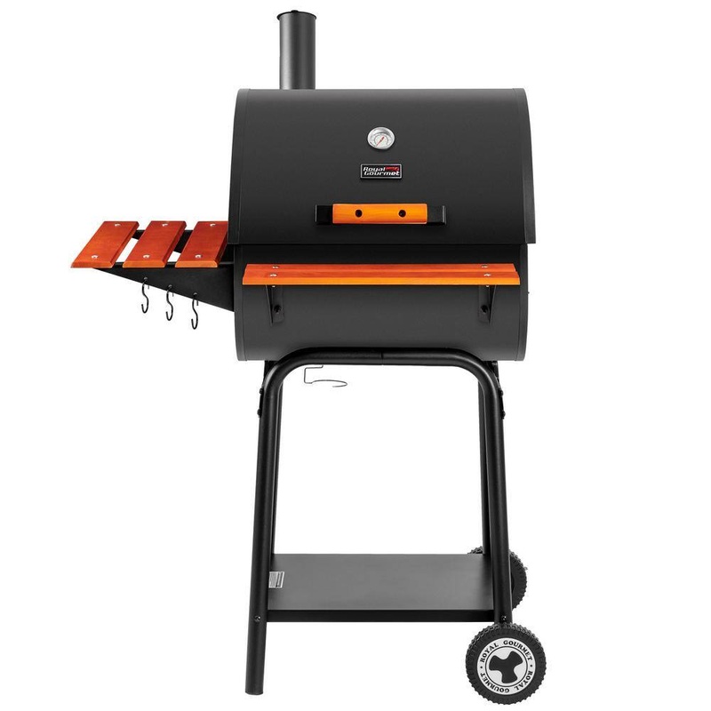 Royal Gourmet CC2024 24 in. Charcoal Grill with Wooden Front Shelf and Side Shelf Garden Grilling in Black, Outdoor Barrel Charcoal Grill