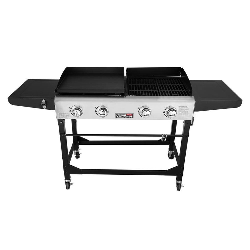 Royal Gourmet GD401 4-Burners Portable Propane Gas Grill and Griddle Combo Grills in Black with Side Tables