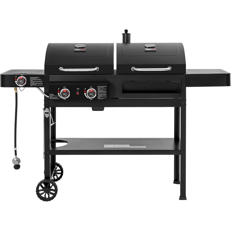 Royal Gourmet ZH3005 2-Burner Propane Gas and Charcoal Combo Grill with Side Burner & Porcelain-enameled Cast Iron Grates, Dual Fuel BBQ Combo Grill for Outdoor Patio Garden Backyard Cooking, Black