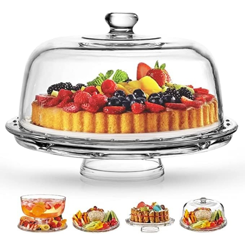 Royalty Art Cake Stand with Dome, 6-in-1 Multifunctional Glass Serving Platter for Cakes, Desserts, Fruits, Snacks, Pastries, Appetizers  Elegant Pedestal Display, Durable Italian-Made Glass  Made in Italy