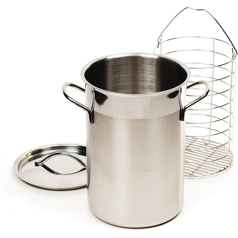 RSVP International Endurance Kitchen Cookware Collection Stainless Steel Asparagus Steamer & Lid with Chromed Steel Basket Insert, 3 Quart Capacity, 5.5 Diameter