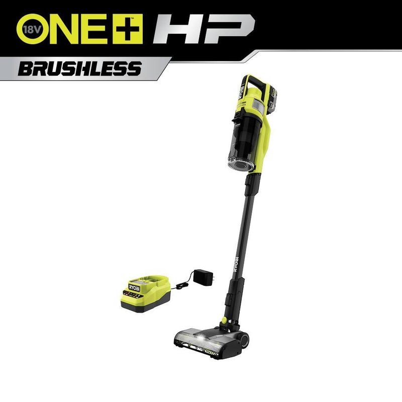 RYOBI PBLSV716K ONE+ HP 18V Brushless Cordless Pet Stick Vacuum Cleaner Kit with 4.0 Ah HIGH PERFORMANCE Battery and Charger