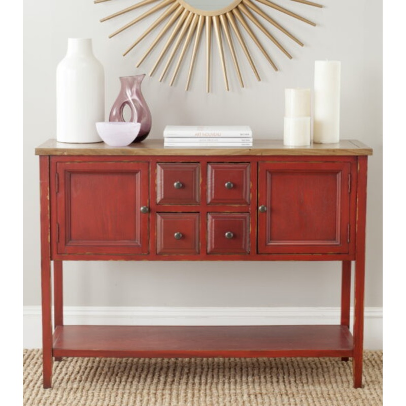 Safavieh Charlotte Rustic Storage Sideboard w/ 2 Cabinets & 4 Drawers, Egyptian Red/Oak
