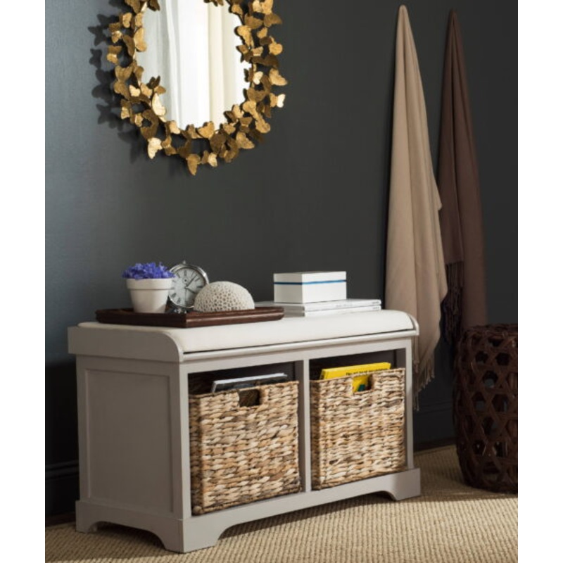 Safavieh Freddy Contemporary Wicker Storage Bench with Cushion,Vintage Grey