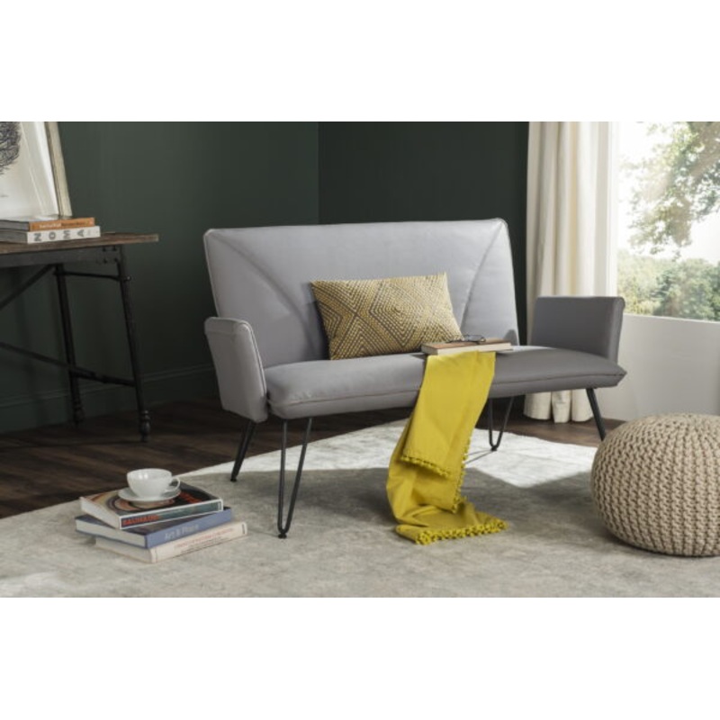Safavieh Johannes Mid-Century Retro Modern Leather Settee, Grey/Black