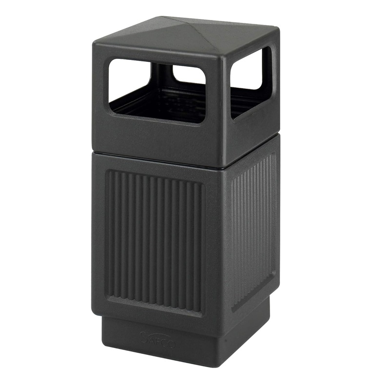 Safco Products Canmeleon Outdoor/Indoor Recessed Panel Trash/Garbage Can 9476BL, Black, Decorative Fluted Panels, 38-Gallon Capacity