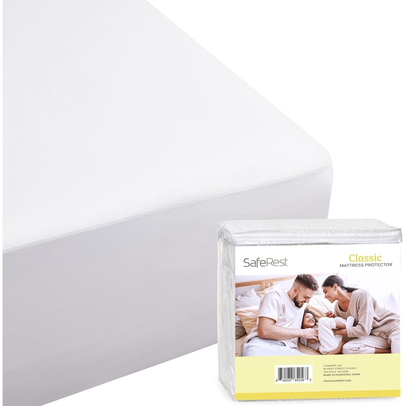 SafeRest 100% Waterproof Queen Size Mattress Protector  Fitted with Stretchable Pockets  Machine Washable Cotton Mattress Cover for Bed