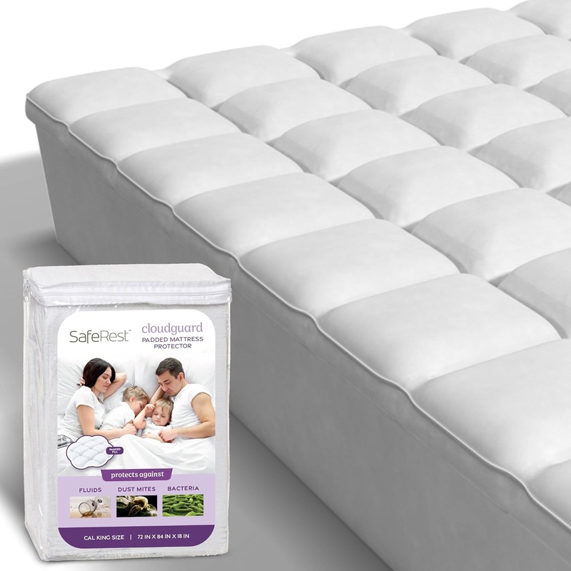 SafeRest CloudGuard  Full Size Hybrid Mattress Protector & Pad (Extra Padded)  100% Waterproof Quilted Pillow Top Mattress Cover  Thick, Plush & Fitted Mattress Topper for Bed
