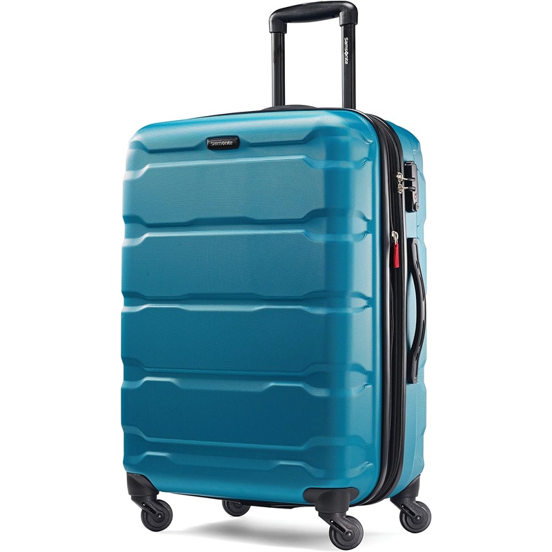Samsonite Omni PC Hardside Expandable Luggage with Spinner Wheels, Checked-Medium 24-Inch, Caribbean Blue