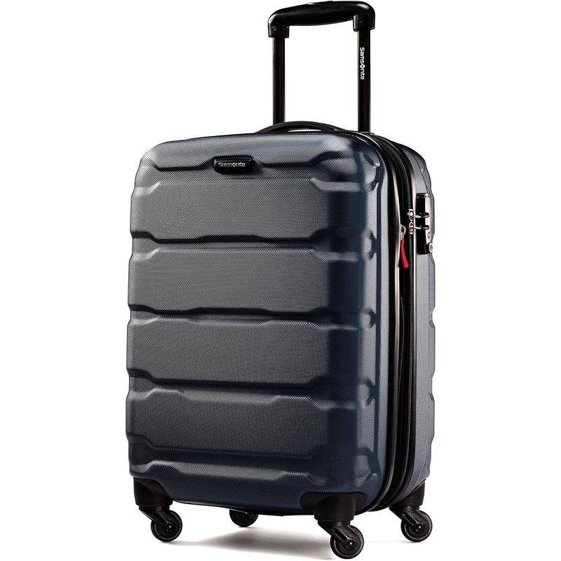 Samsonite Omni PC Hardside Expandable Luggage with Spinner Wheels, Navy, Checked-Medium 24-Inch