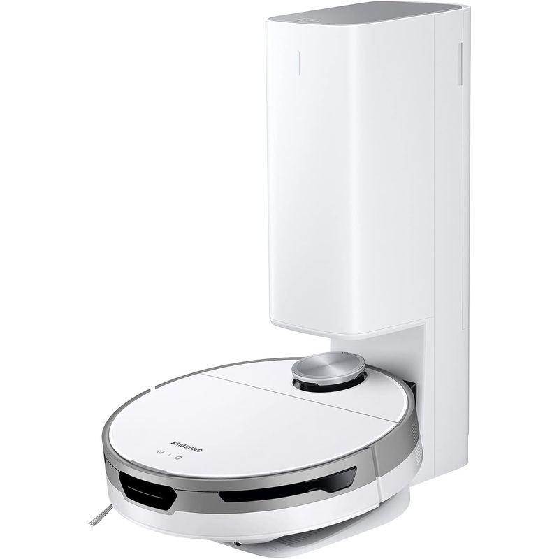 SAMSUNG Jet Bot+ Robot Vacuum Cleaner w/ Clean Station, Automatic Emptying, Precision Cleaning, 5-Layer Filter, Intelligent Power Control for Hardwood Floors, Carpets, Area Rugs, VR30T85513W/AA, White