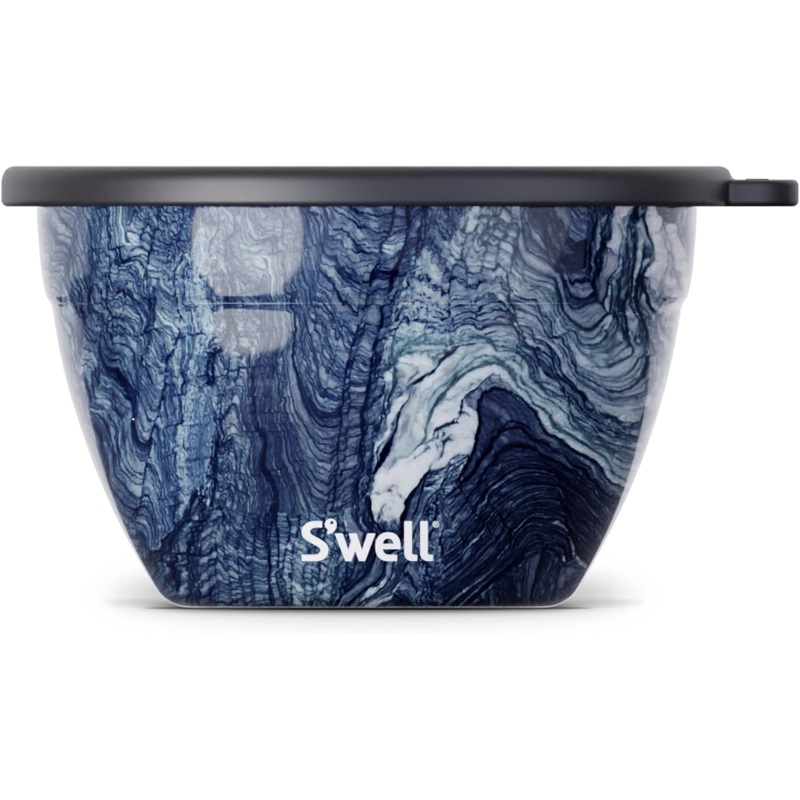 Swell Stainless Steel Salad Bowl Kit  64oz, Azurite  Comes with 2oz Condiment Container and Removable Tray for Organization  Leak-Proof, Easy to Clean, Dishwasher Safe