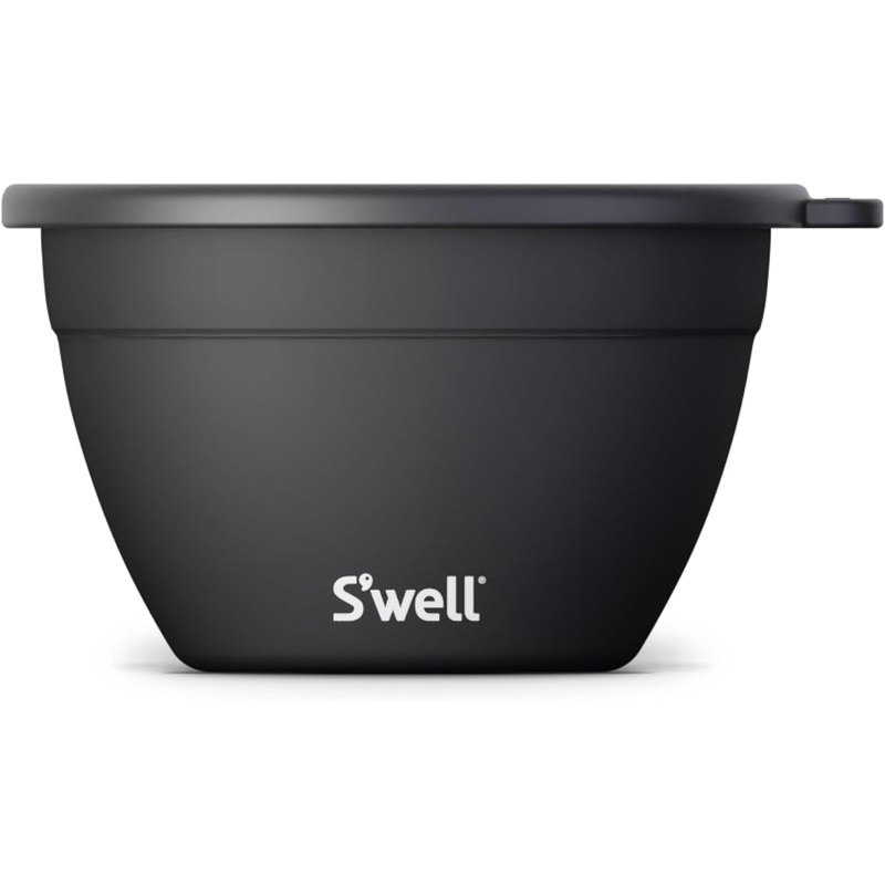 Swell Stainless Steel Salad Bowl Kit  64oz, Onyx  Comes with 2oz Condiment Container and Removable Tray for Organization  Leak-Proof, Easy to Clean, Dishwasher Safe