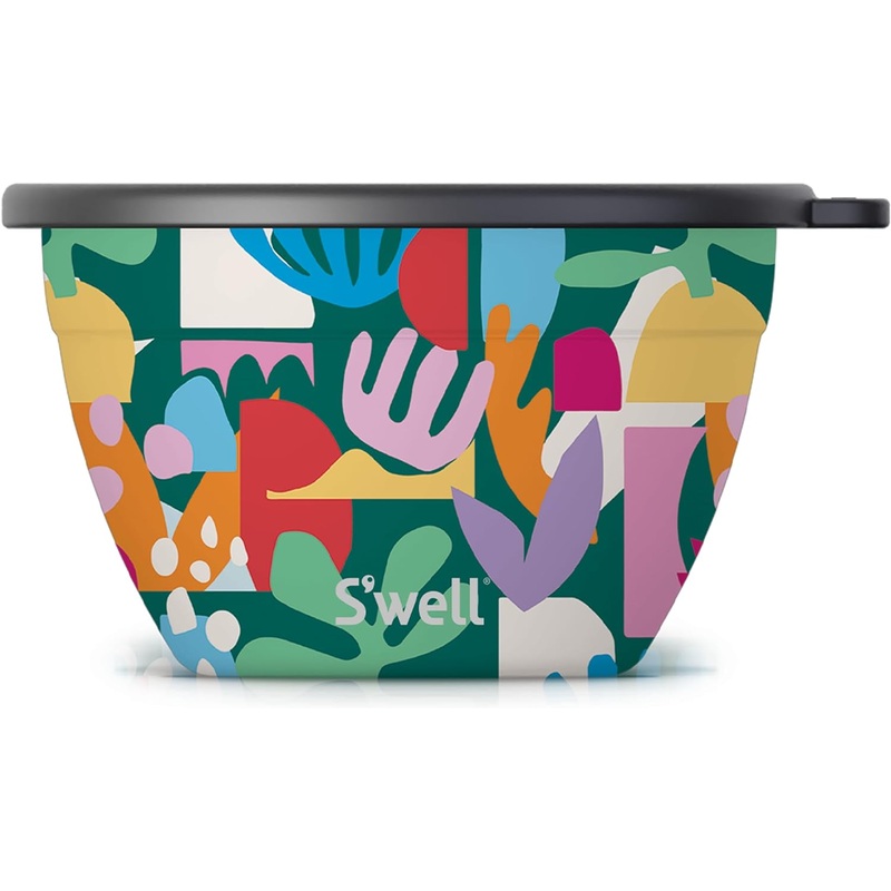 Swell Stainless Steel Salad Bowl Kit 64oz, Paper Cutouts, Comes with 2oz Mini Canister and Removable Tray for Organization, Leakproof, Easy to Clean, Dishwasher Safe
