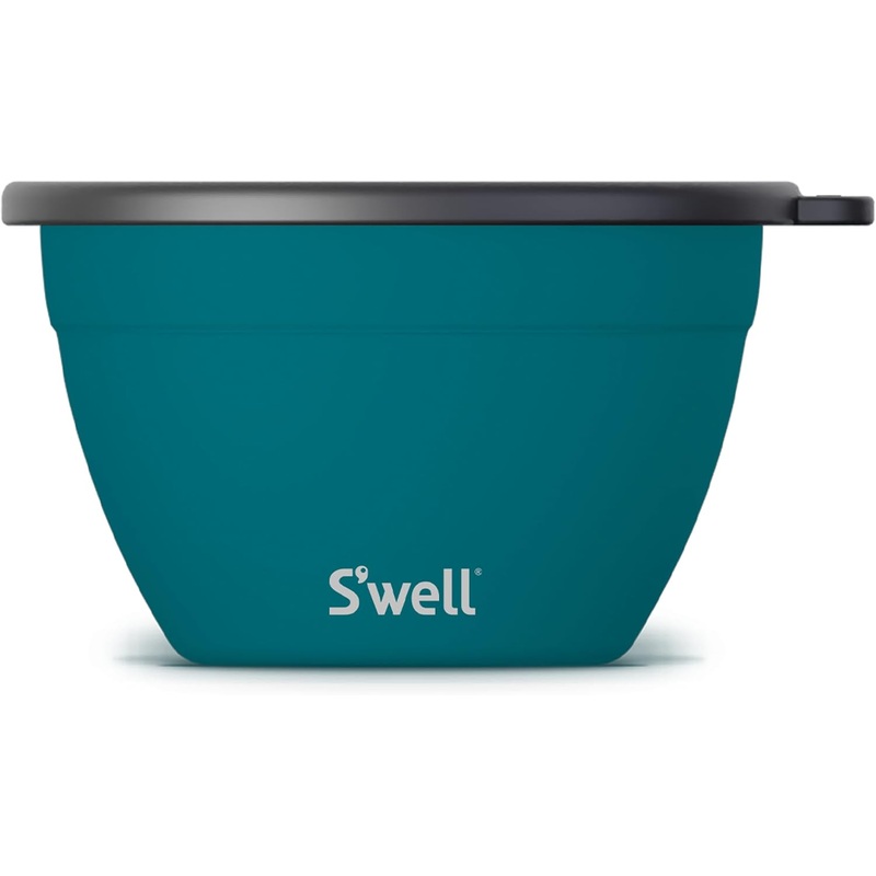 Swell Stainless Steel Salad Bowl Kit 64oz, Peacock Blue, Comes with 2oz Mini Canister and Removable Tray for Organization, Leakproof, Easy to Clean, Dishwasher Safe