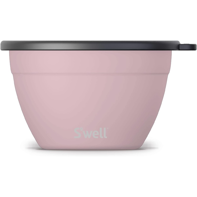 Swell Stainless Steel Salad Bowl Kit 64oz, Pink Topaz, Comes with 2oz Mini Canister and Removable Tray for Organization, Leakproof, Easy to Clean, Dishwasher Safe