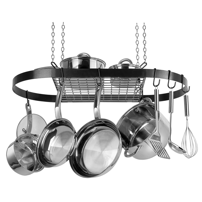 Range Kleen Black Enameled Steel Hanging Oval Pot Rack 1.5 Inch H by 33 Inch W by 17 Inch D