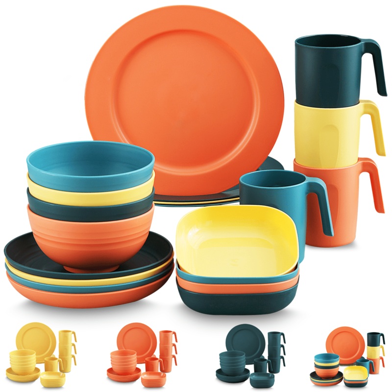 ReaNea Plastic Dinnerware Set of 20 Pieces, Unbreakable And Reusable Light Weight Plates Mugs Bowls Dishes Easy to Carry And Clean BPA Free Service For 4, Deep Green