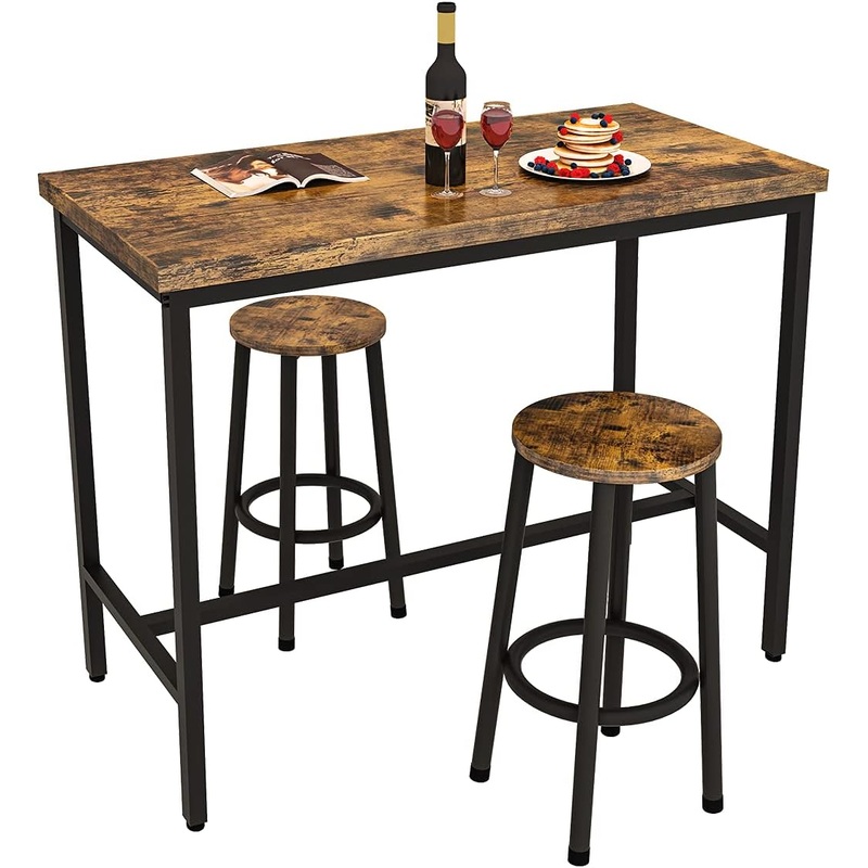 Recaceik 3 Piece Pub Dining Set, Modern bar Table and Stools for 2 Kitchen Counter Height Wood Top Bistro Easy Assemble for Breakfast Nook Living Room Small Space Restaurant, Rustic Brown 24