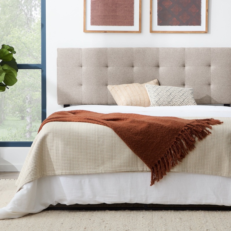 Rest Haven Eugene Square Tufted Upholstered Headboard, King/Cal King, Beige