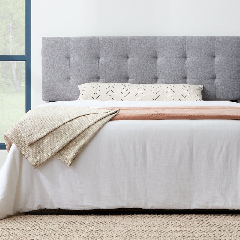 Rest Haven Eugene Square Tufted Upholstered Headboard, King/Cal King, Gray