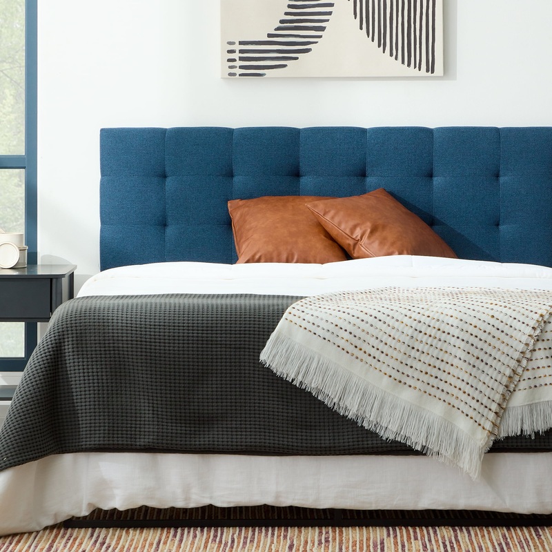 Rest Haven Eugene Square Tufted Upholstered Headboard, King/Cal King, Navy