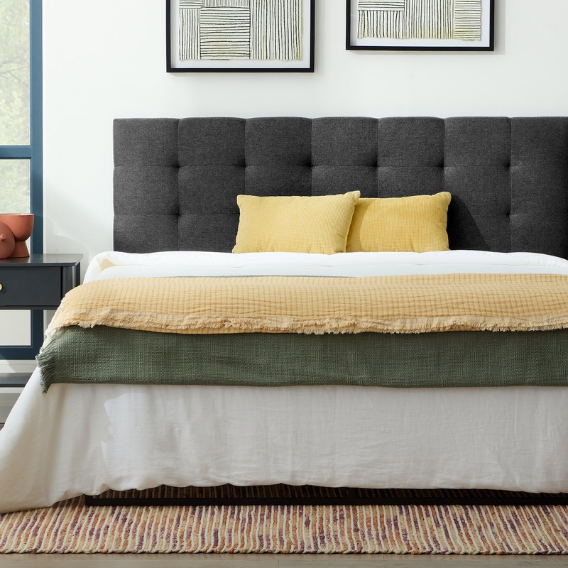 Rest Haven Eugene Square Tufted Upholstered Headboard, Twin/Twin XL, Charcoal