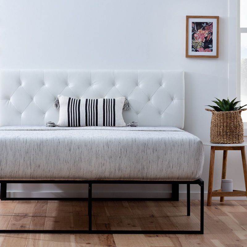 Rest Haven Harrington Faux Leather Upholstered Headboard, Queen, White