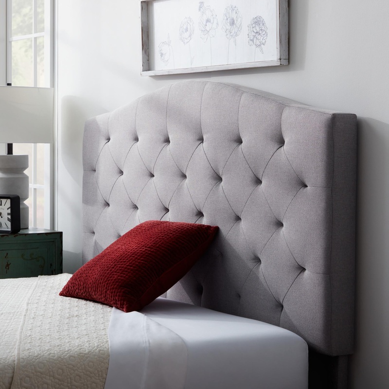 Rest Haven Hillboro Curved Edge Upholstered Headboard, Queen, Gray