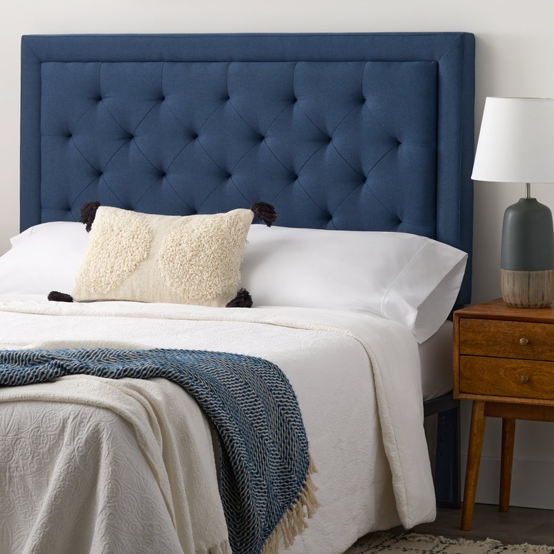 Rest Haven Medford Rectangle Upholstered Headboard with Diamond Tufting, Full, Navy