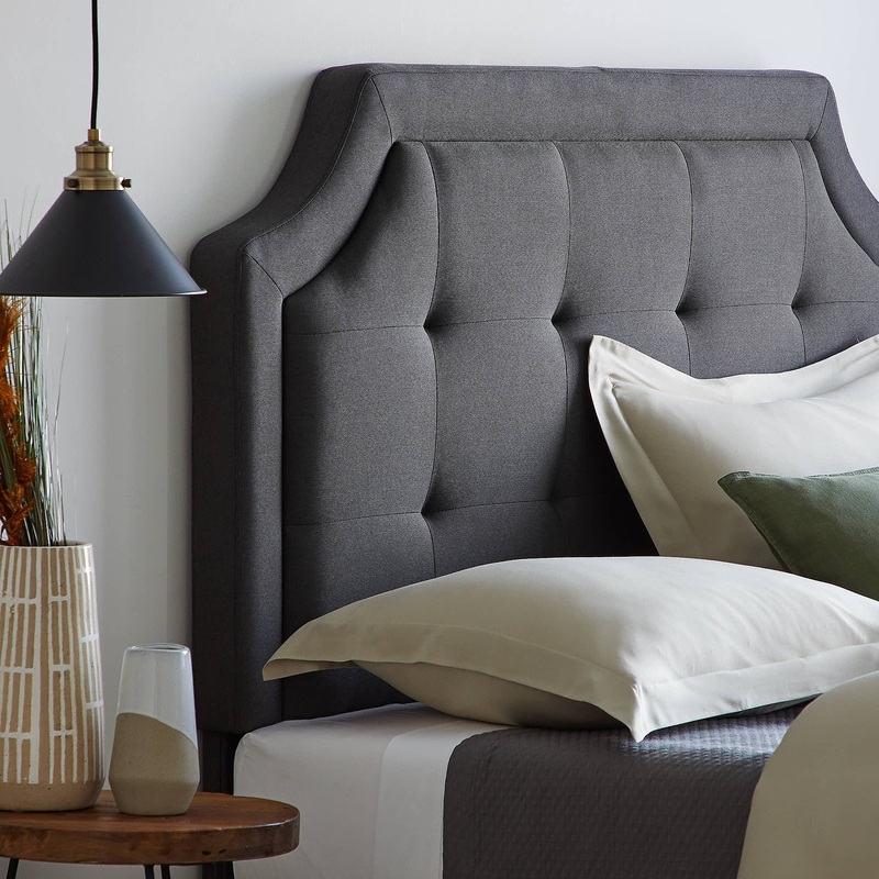 Rest Haven Scallop Edged Upholstered Headboard, Full/Full XL, Charcoal