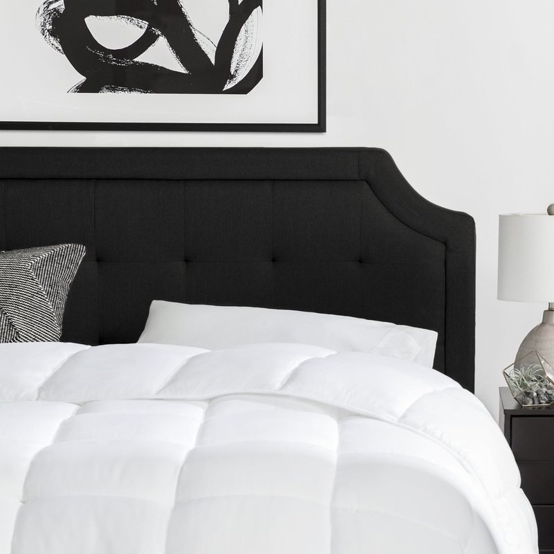 Rest Haven Scallop Edged Upholstered Headboard, Queen, Black