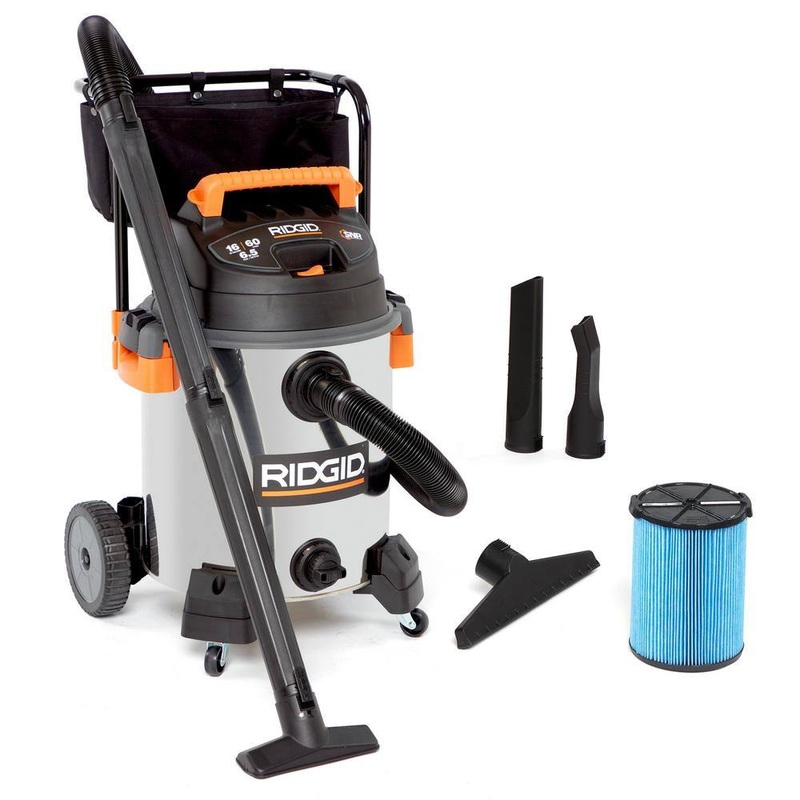 RIDGID WD1956 16 Gallon 6.5 Peak HP Stainless Steel Wet/Dry Shop Vacuum with Fine Dust Filter, Locking Hose and Accessories