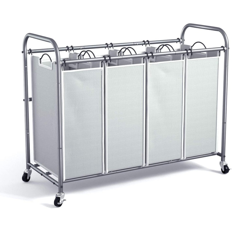 ROMOON Laundry Sorter, Laundry Hamper 4 Section with Heavy Duty Rolling Lockable Wheels, Laundry Basket Organizer with Removable Bags for Dirty Clothes Storage, Grey