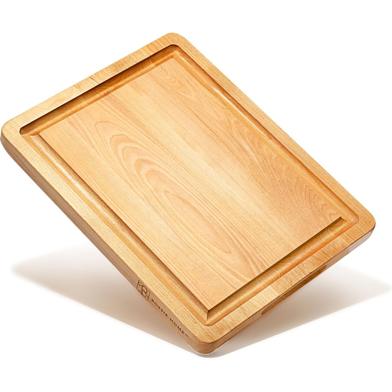 ROSSIE HOME Wood Cutting Board, Heavy-Duty, Pre-Oiled, Reversible Charcuterie Board with Juice Groove and Carrying Handles for Kitchen  Black Walnut  119 Inch  Style No. 60524