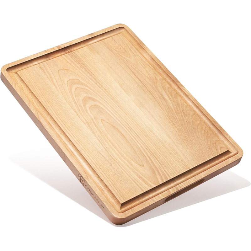 ROSSIE HOME Wood Cutting Board, Heavy-Duty, Pre-Oiled, Reversible Charcuterie Board with Juice Groove, Divided Wells, and Carrying Handles for Kitchen  Black Walnut  1713 Inch  Style No. 60534