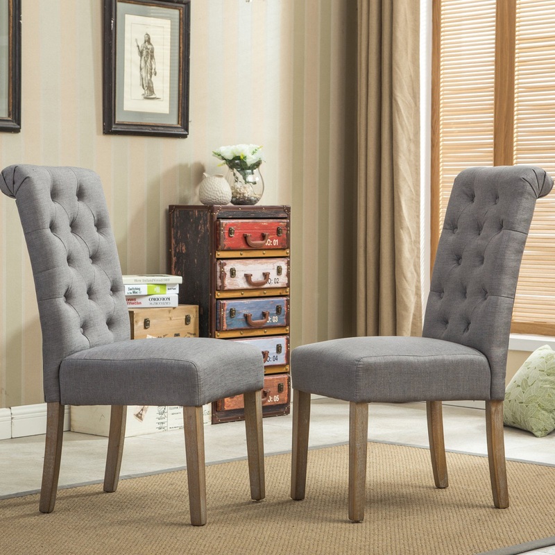 Roundhill Furniture Habit Dining Chair, Set of 2, Gray