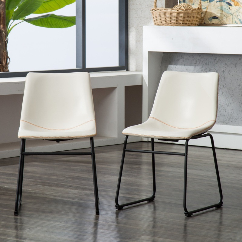 Roundhill Furniture Lotusville Vintage Faux Leather Dining Chair, White  Set of 2