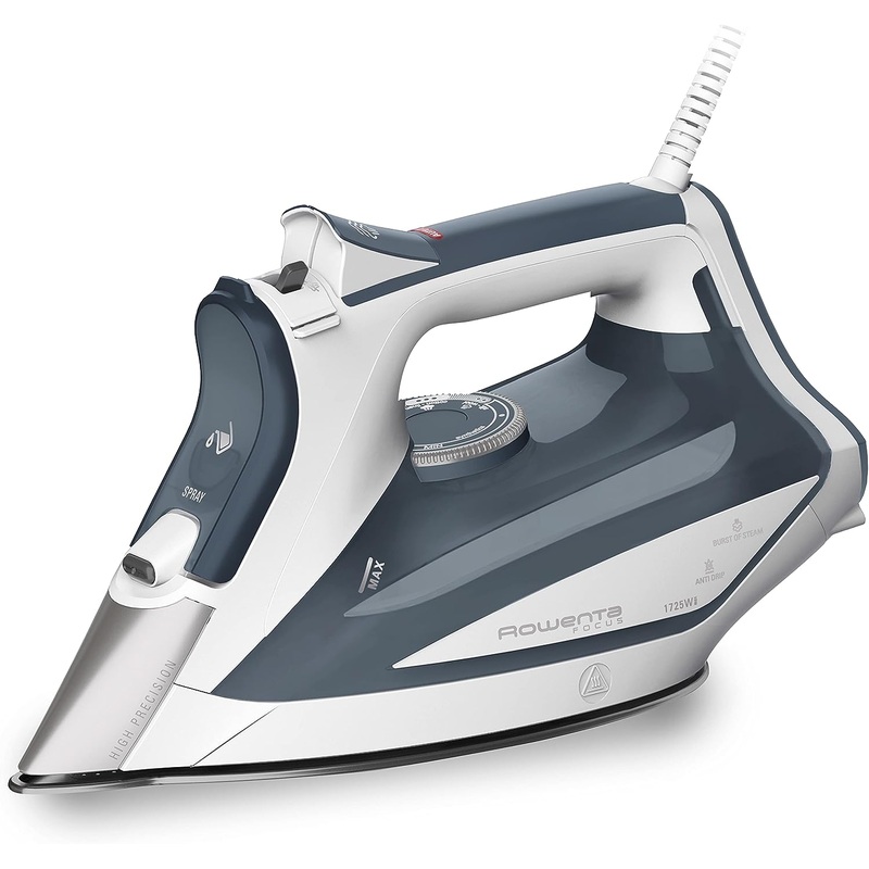 Rowenta Focus Stainless Steel Soleplate Steam Iron for Clothes 400 Microsteam Holes, Cotton, Wool, Poly, Silk, Linen, Nylon 1725 Watts Portable, Ironing, Garment Steamer DW5280