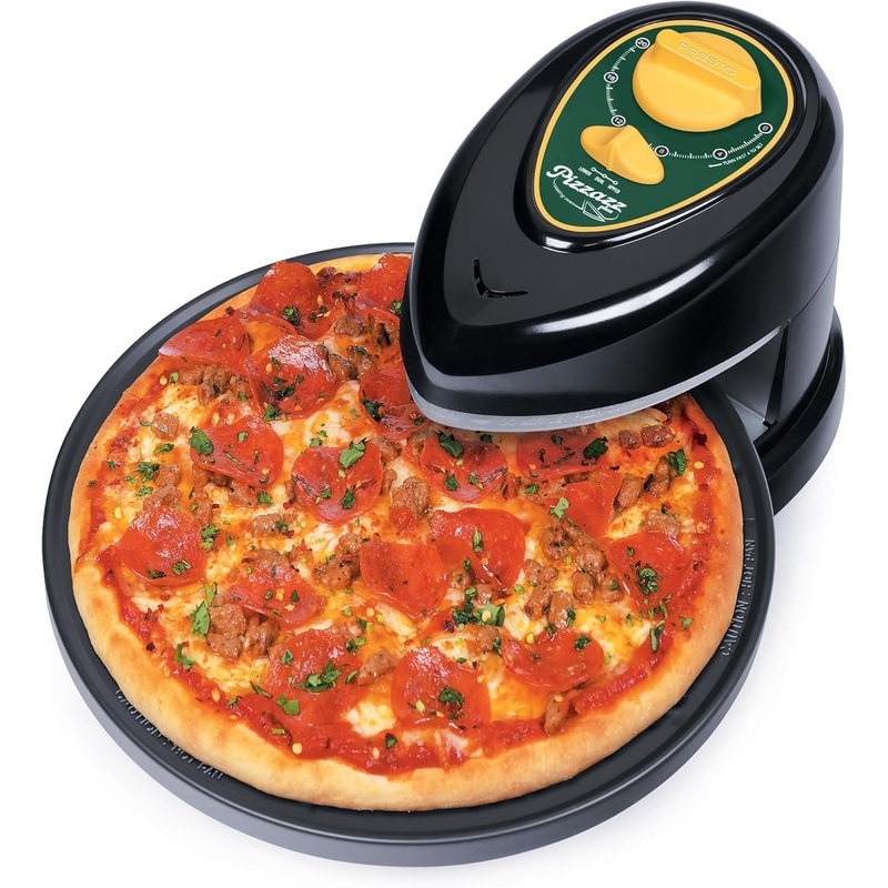 Presto 03434 Pizzaz Plus Rotating Oven  12-Inch, Countertop Pizza Oven, Nonstick Tray, Top and Bottom Heating Elements, Easy to Clean, Green/Gold